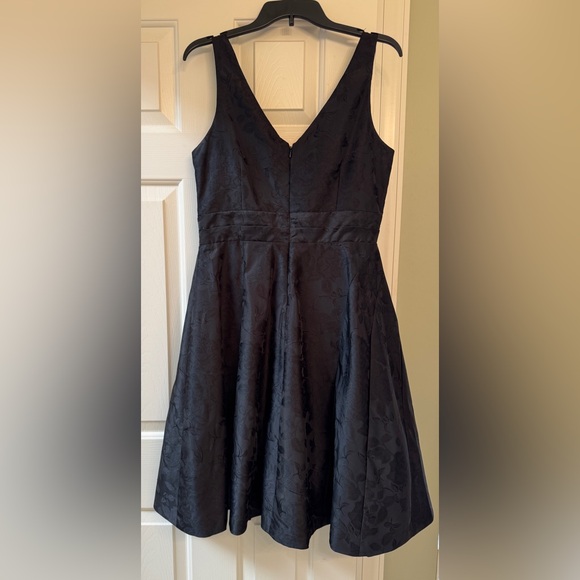 White House Black Market black floral jacquard fit-and-flare midi dress. - Picture 2 of 7